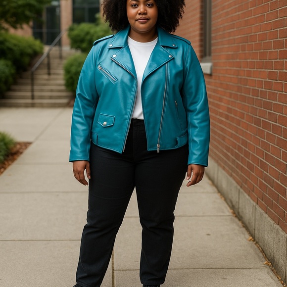 Nine West Jackets & Blazers - Nine West 2X NWT TEAL~BLUE FAUX Leather Moto Jacket with Asymmetrical Zipper